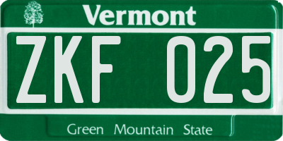 VT license plate ZKF025