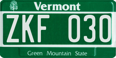 VT license plate ZKF030