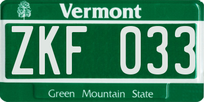 VT license plate ZKF033