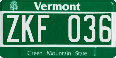 VT license plate ZKF036