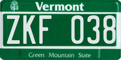 VT license plate ZKF038