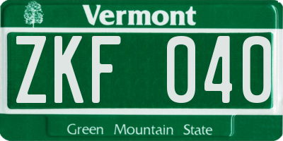 VT license plate ZKF040