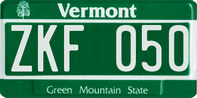 VT license plate ZKF050