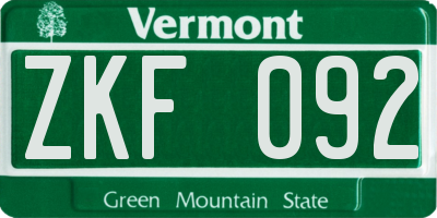 VT license plate ZKF092