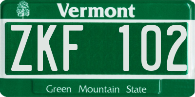 VT license plate ZKF102