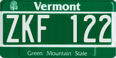 VT license plate ZKF122