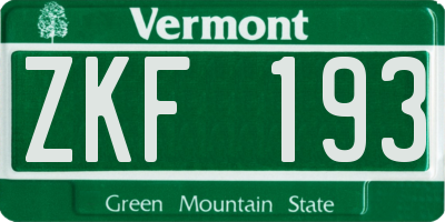 VT license plate ZKF193