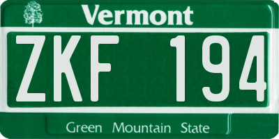 VT license plate ZKF194