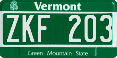 VT license plate ZKF203