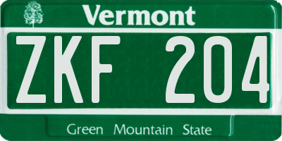VT license plate ZKF204