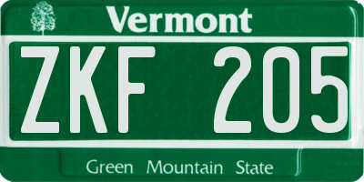 VT license plate ZKF205