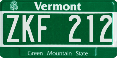 VT license plate ZKF212
