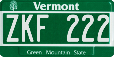VT license plate ZKF222