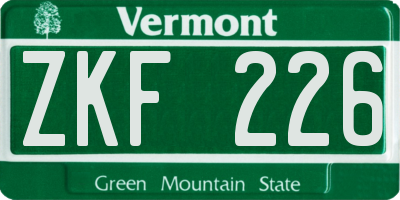 VT license plate ZKF226