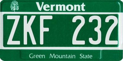 VT license plate ZKF232
