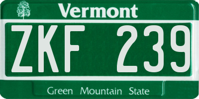VT license plate ZKF239