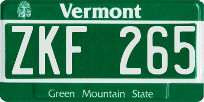 VT license plate ZKF265