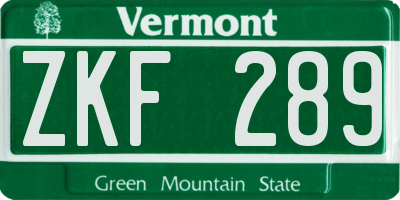 VT license plate ZKF289