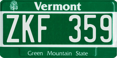 VT license plate ZKF359