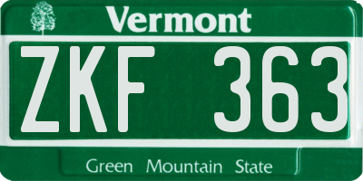 VT license plate ZKF363