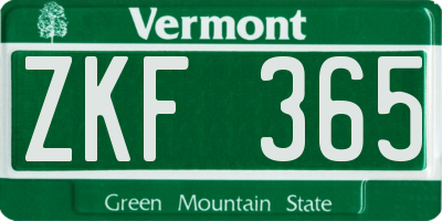 VT license plate ZKF365