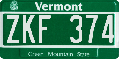VT license plate ZKF374