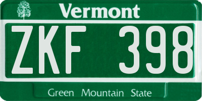 VT license plate ZKF398