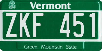 VT license plate ZKF451