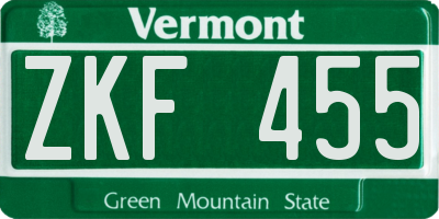VT license plate ZKF455
