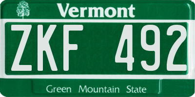 VT license plate ZKF492