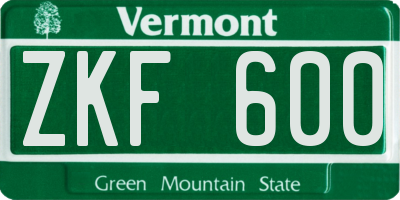 VT license plate ZKF600
