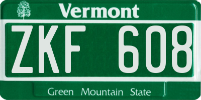 VT license plate ZKF608