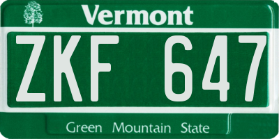 VT license plate ZKF647