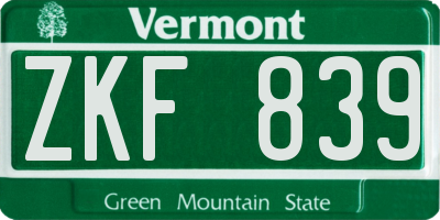 VT license plate ZKF839