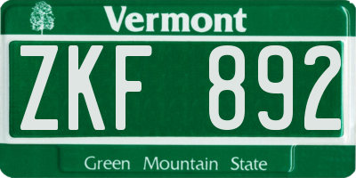 VT license plate ZKF892