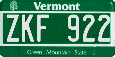 VT license plate ZKF922