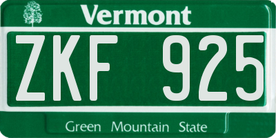 VT license plate ZKF925