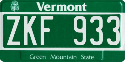 VT license plate ZKF933