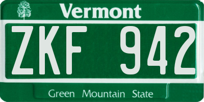 VT license plate ZKF942