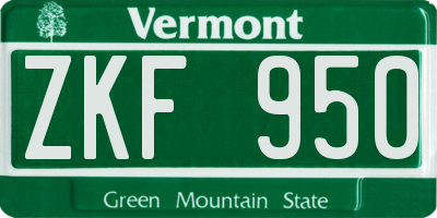 VT license plate ZKF950