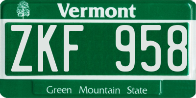 VT license plate ZKF958