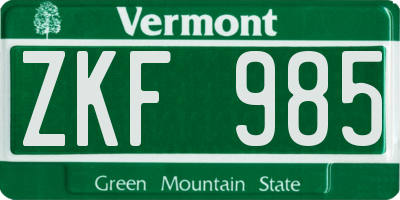VT license plate ZKF985