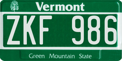 VT license plate ZKF986