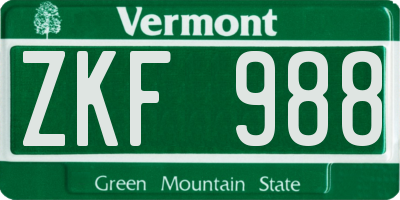 VT license plate ZKF988