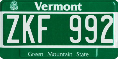 VT license plate ZKF992