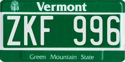 VT license plate ZKF996