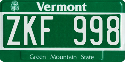 VT license plate ZKF998