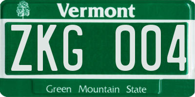 VT license plate ZKG004