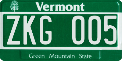 VT license plate ZKG005