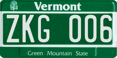 VT license plate ZKG006